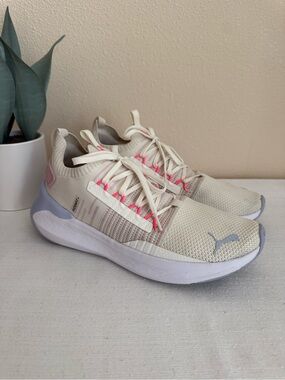 Puma Fuzionfit Women's Cream Knit Sneakers with Pink and Light Blue Accents